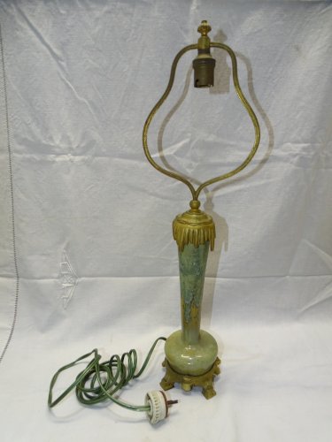 -SUPERBE ANCIEN PIED DE LAMPE PIED BRONZE CORPS CERAMIQUE à CRISTALLISATIONS   D