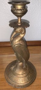 Superbe bougeoir en bronze XIXe style néo-égyptien héron Bénou hiéroglyphes