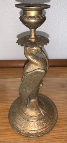 Superbe bougeoir en bronze XIXe style néo-égyptien héron Bénou hiéroglyphes