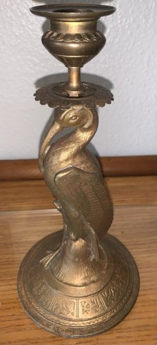 Superbe bougeoir en bronze XIXe style néo-égyptien héron Bénou hiéroglyphes