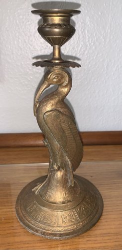 Superbe bougeoir en bronze XIXe style néo-égyptien héron Bénou hiéroglyphes