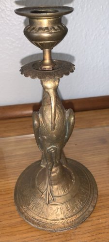 Superbe bougeoir en bronze XIXe style néo-égyptien héron Bénou hiéroglyphes