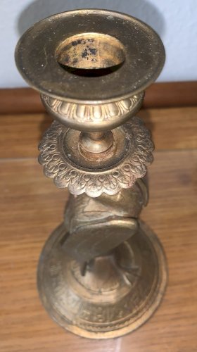 Superbe bougeoir en bronze XIXe style néo-égyptien héron Bénou hiéroglyphes