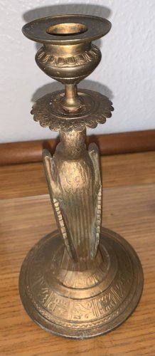 Superbe bougeoir en bronze XIXe style néo-égyptien héron Bénou hiéroglyphes