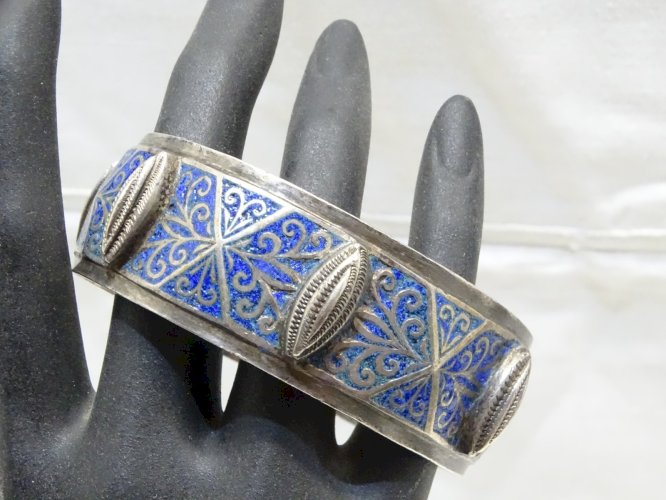 -SUPERBE BRACELET MANCHETTE ARGENT MAROC AFRIQUE du NORD BIJOU ANCIEN 115 g