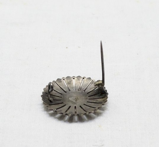 -SUPERBE BROCHE METAL ARGENTE BLASON EMAIL BLEU EMAILLE JEANNE D'ARC ORLEANS