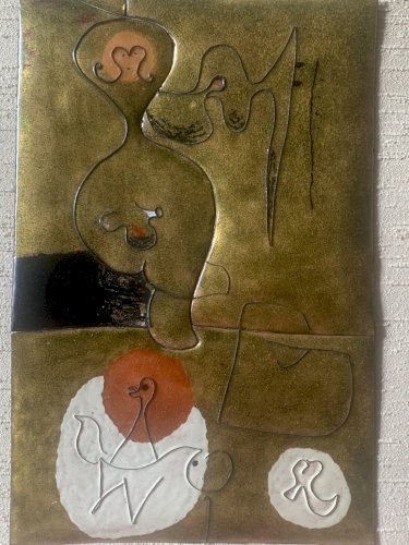 Superbe composition surréaliste peinture sur cuivre Miro Dali Picasso