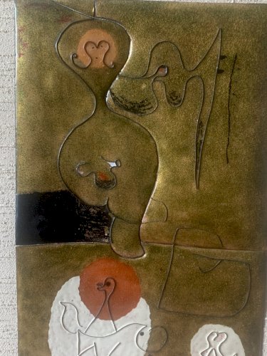 Superbe composition surréaliste peinture sur cuivre Miro Dali Picasso