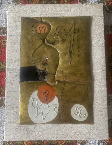 Superbe composition surréaliste peinture sur cuivre Miro Dali Picasso