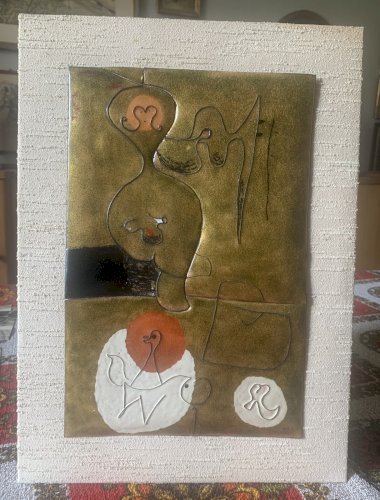 Superbe composition surréaliste peinture sur cuivre Miro Dali Picasso