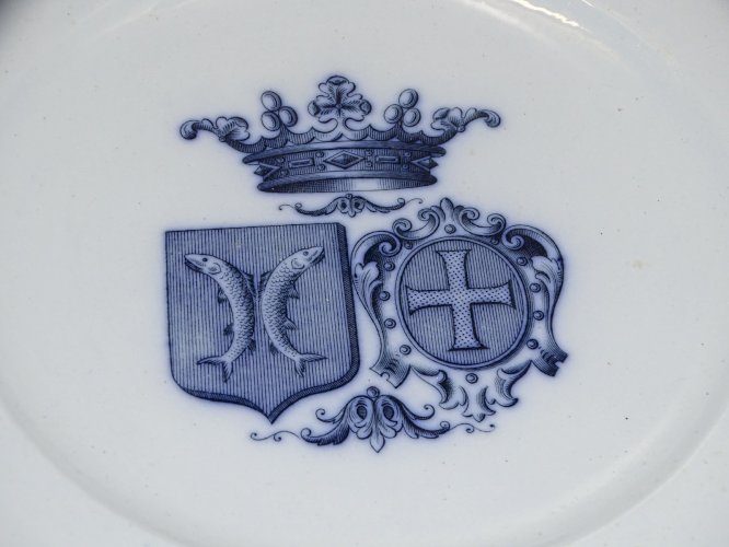 SUPERBE COMPOTIER 2 MARIAGE FAÏENCE ANGLAISE CAULDON ARMOIRIES COURONNE BLASON D