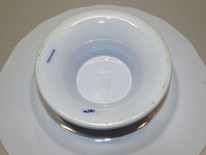 SUPERBE COMPOTIER 2 MARIAGE FAÏENCE ANGLAISE CAULDON ARMOIRIES COURONNE BLASON D