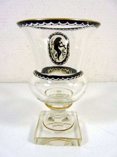 Superbe Coupe Médicis Cristal Taillé Baccarat XIX° Décor Peint et Or H - 11,3 cm