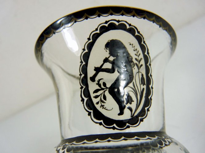 Superbe Coupe Médicis Cristal Taillé Baccarat XIX° Décor Peint et Or H - 11,3 cm