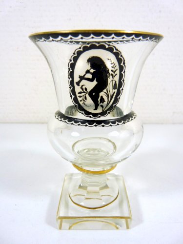 Superbe Coupe Médicis Cristal Taillé Baccarat XIX° Décor Peint et Or H - 11,3 cm