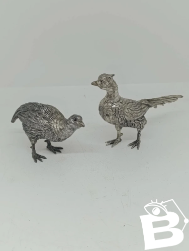 superbe couple de faisan en bronze argent en bon eta