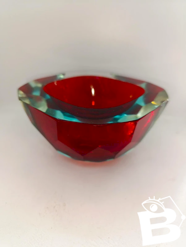 superbe et rare vide poche bol sommerso de murano à facette en bon etat