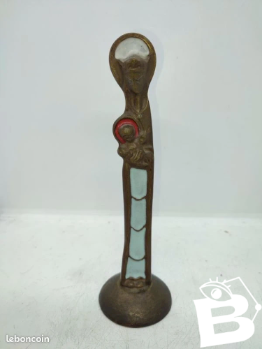 Superbe et rare vierge a lenfant en bronze signée Elie Pellegrin en bon etat