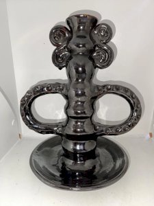 superbe grand bougeoir couleur irise annee 50-60 signature poterie dart dazur en bon etat