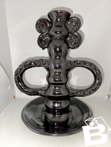 superbe grand bougeoir couleur irise annee 50-60 signature poterie dart dazur en bon etat