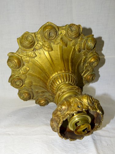 -SUPERBE GRAND PLAFONNIER en BRONZE à décor de ROSES  gravé YG à l'intérieur   D