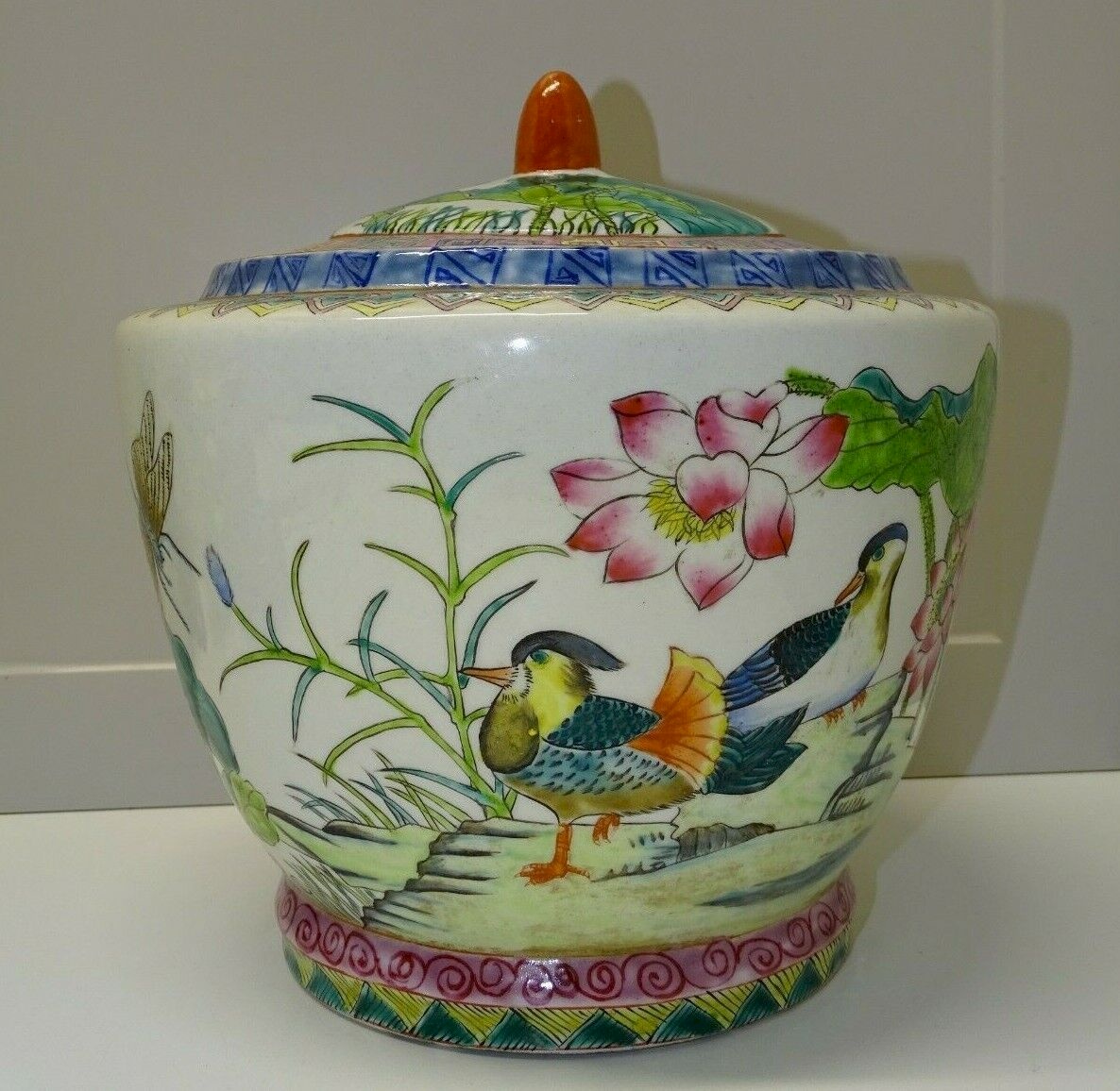 Fleur Lotus En Céramique Bleue – Diamètre 18 Cm, Objet Décoratif Vintage
