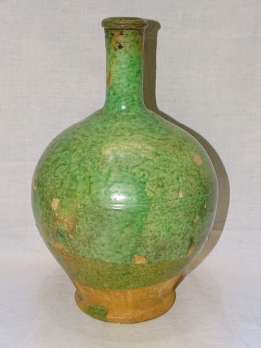 -SUPERBE GRANDE BOUTEILLE TERRE CUITE EMAILLEE CHAPELLE DES POTS  COLLECTION   D