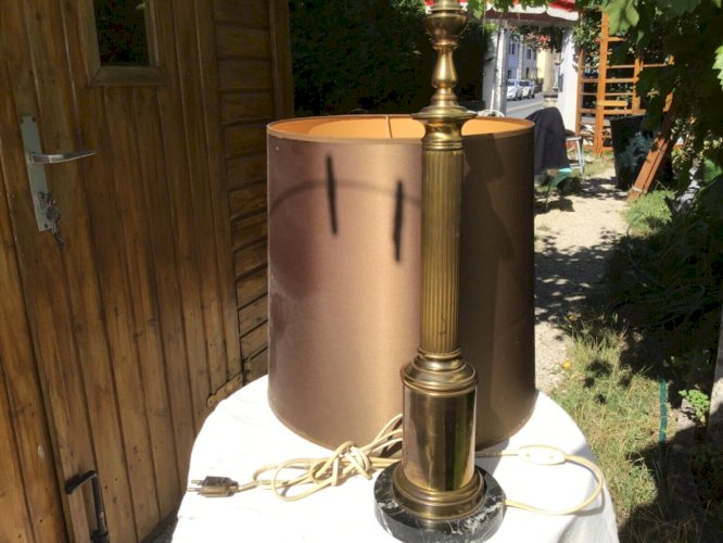 Superbe grande lampe Pied de lampe en bronze socle marbre style empire abat-jour