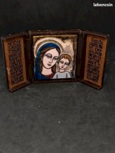 Superb enamelled icon of the Virgin and Child on copper signed by Dominique Piechaud.