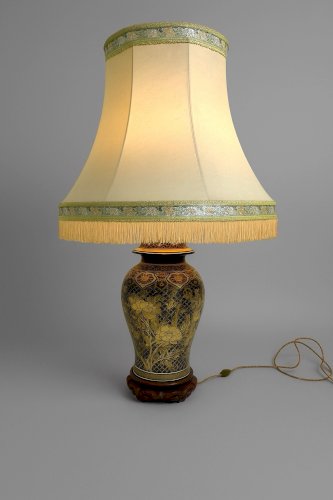 Superbe lampe en porcelaine de Paris Pièce unique années 1960 Noir Et Or