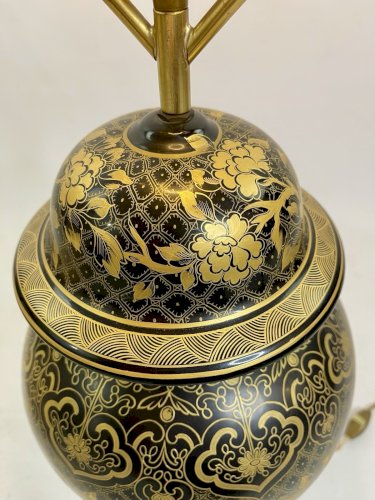 Superbe lampe en porcelaine de Paris Pièce unique années 1960 Noir Et Or