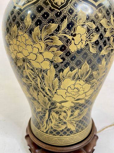 Superbe lampe en porcelaine de Paris Pièce unique années 1960 Noir Et Or
