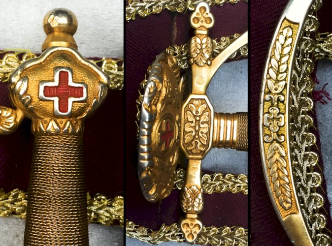 SUPERBE & LUXUEUSE ÉPÉE DE GENDARME ESPAGNOL TOLEDO (?), XX, DORURE, ORIGINAL