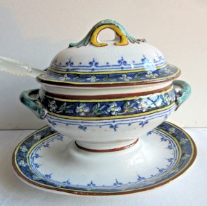 SUPERBE Moutardier en céramique Sarreguemines modèle Myosotis