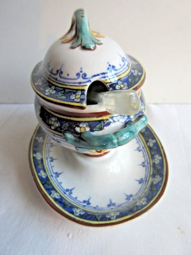 SUPERBE Moutardier en céramique Sarreguemines modèle Myosotis