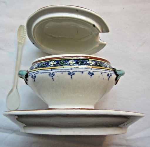 SUPERBE Moutardier en céramique Sarreguemines modèle Myosotis