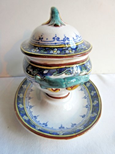 SUPERBE Moutardier en céramique Sarreguemines modèle Myosotis