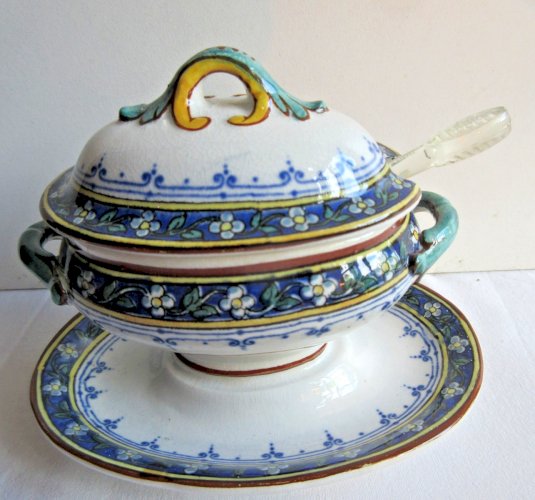 SUPERBE Moutardier en céramique Sarreguemines modèle Myosotis