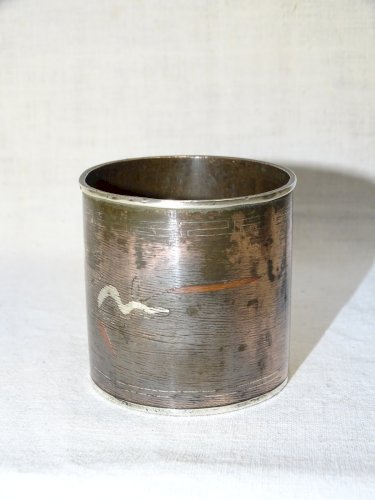 -SUPERBE NECESSAIRE FUMEUR OPIUM JAPON CUIVRE INCRUSTATIONS ARGENT COLLECTION  D