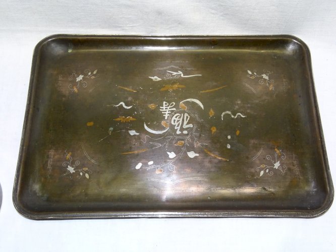 -SUPERBE NECESSAIRE FUMEUR OPIUM JAPON CUIVRE INCRUSTATIONS ARGENT COLLECTION  D