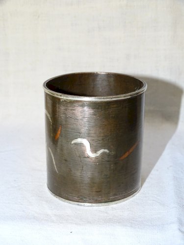 -SUPERBE NECESSAIRE FUMEUR OPIUM JAPON CUIVRE INCRUSTATIONS ARGENT COLLECTION  D