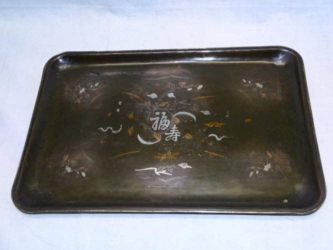 -SUPERBE NECESSAIRE FUMEUR OPIUM JAPON CUIVRE INCRUSTATIONS ARGENT COLLECTION  D