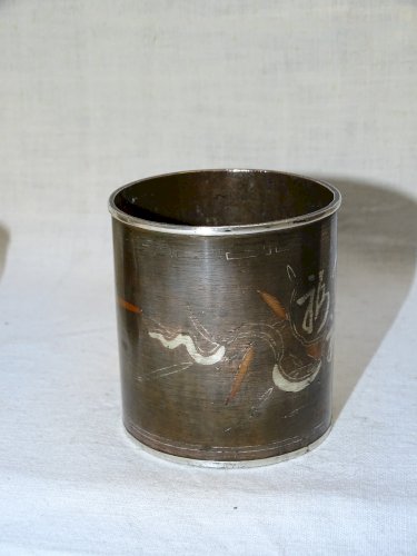 -SUPERBE NECESSAIRE FUMEUR OPIUM JAPON CUIVRE INCRUSTATIONS ARGENT COLLECTION  D