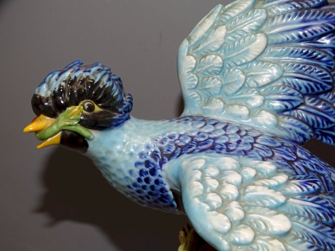 -SUPERBE OISEAU LYRE CERAMIQUE SUR SOCLE LAITON Signé Fabrique à définir   D