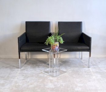✨? Stunning pair of KFF "Texas" armchairs in anthracite black leather – Karl Friedrich Förster – Germany, 1980s ?✨