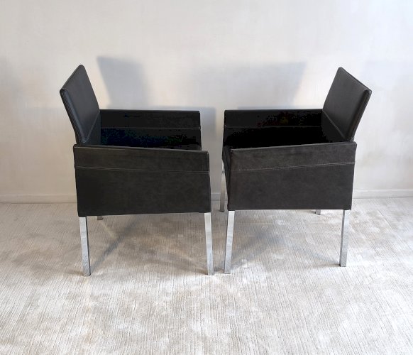 ✨? Superbe paire de fauteuils KFF « Texas » en cuir noir anthracite – Karl Friedrich Förster – Allemagne, années 1980 ?✨