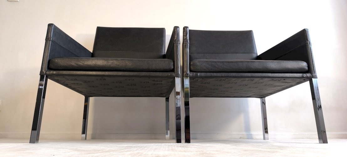 ✨? Superbe paire de fauteuils KFF « Texas » en cuir noir anthracite – Karl Friedrich Förster – Allemagne, années 1980 ?✨