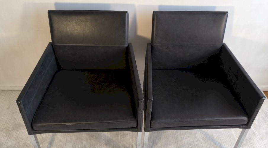 ✨? Superbe paire de fauteuils KFF « Texas » en cuir noir anthracite – Karl Friedrich Förster – Allemagne, années 1980 ?✨
