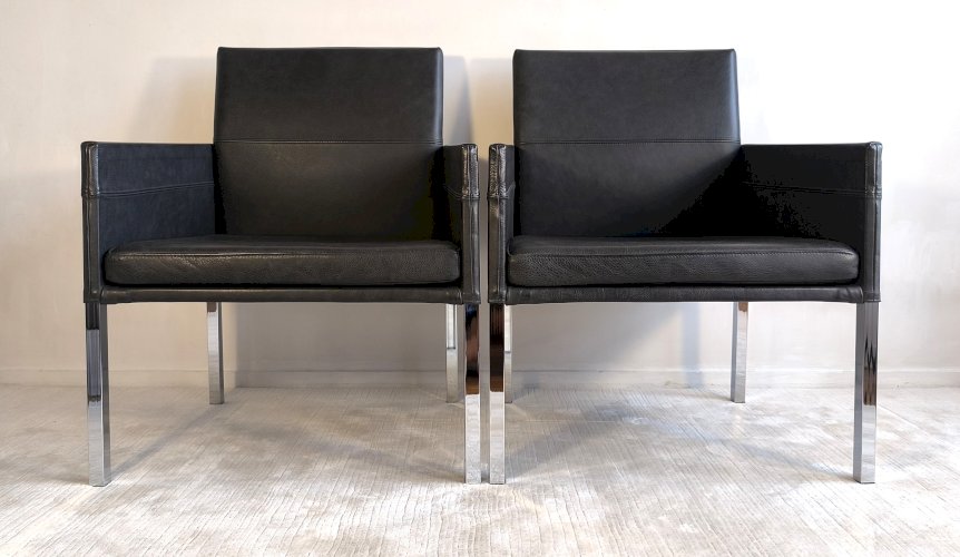 ✨? Superbe paire de fauteuils KFF « Texas » en cuir noir anthracite – Karl Friedrich Förster – Allemagne, années 1980 ?✨