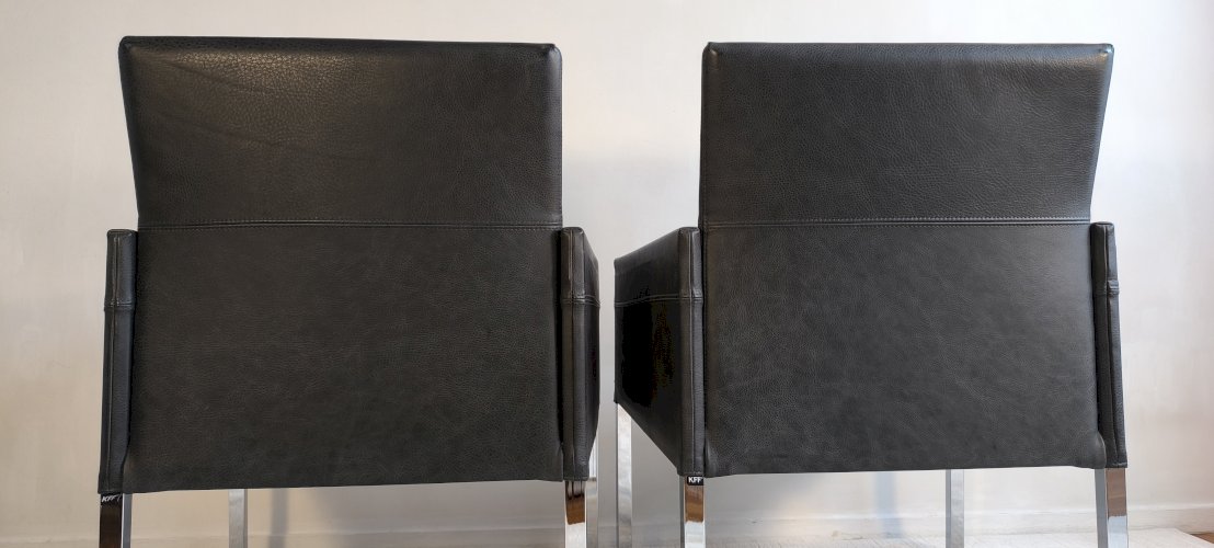 ✨? Superbe paire de fauteuils KFF « Texas » en cuir noir anthracite – Karl Friedrich Förster – Allemagne, années 1980 ?✨